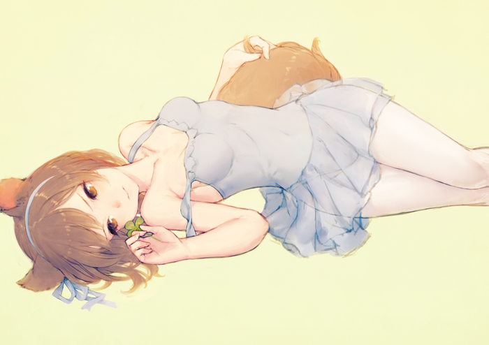 Anime girl with bear ears lying down