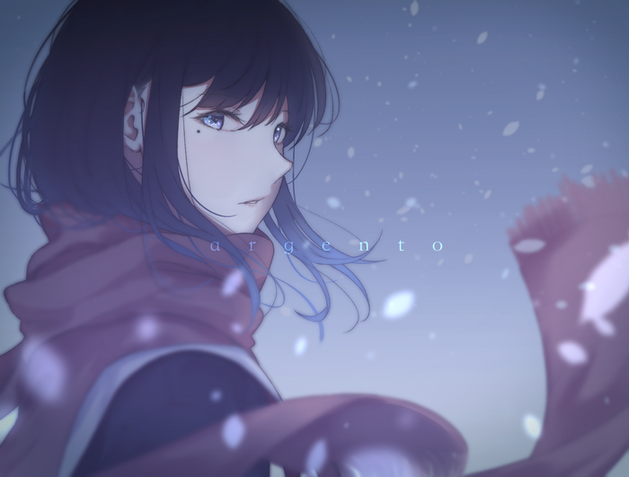 Anime girl with dark hair and scarf