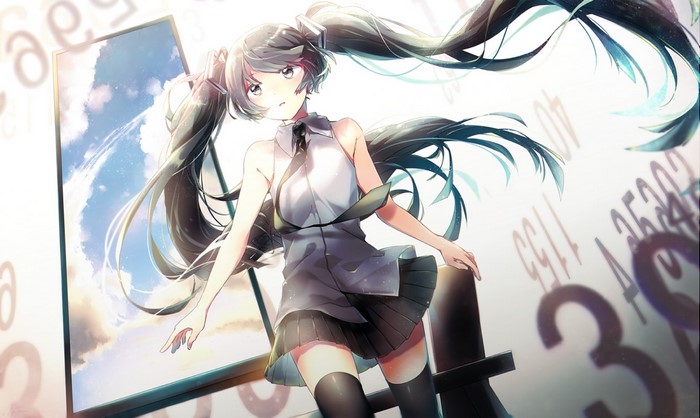 Anime girl with dark hair and pigtails