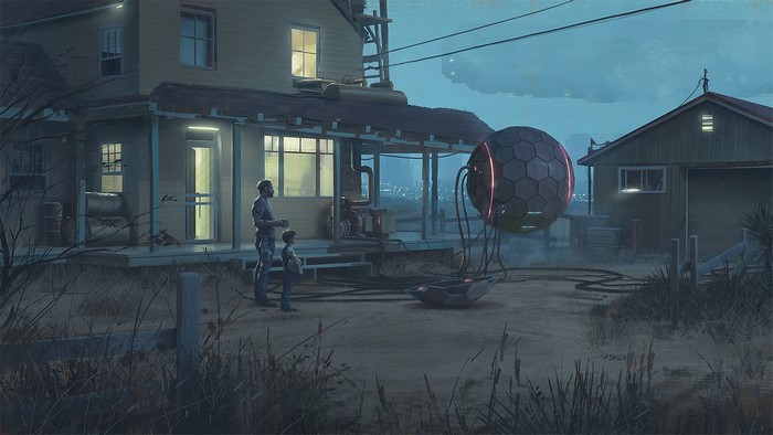 Simon Stålenhag Futuristic Farm Scene