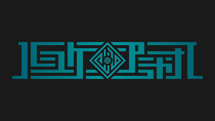 Abstract cyan geometric design on black background
