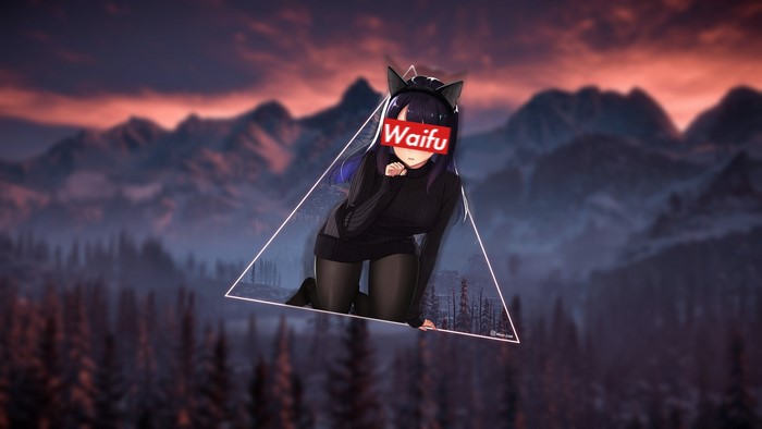 Anime girl with cat ears and 'Waifu' logo