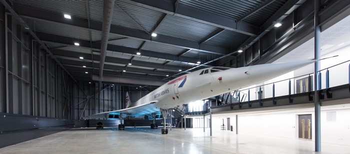 4K Concorde aircraft in a hangar