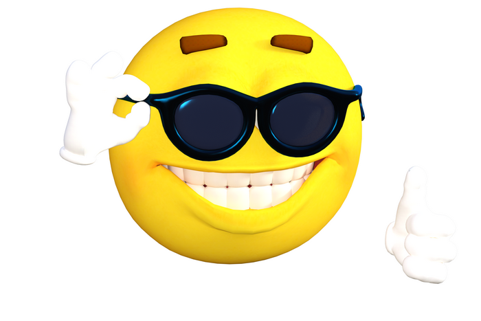 Cool smiley emoji wearing sunglasses giving thumbs up