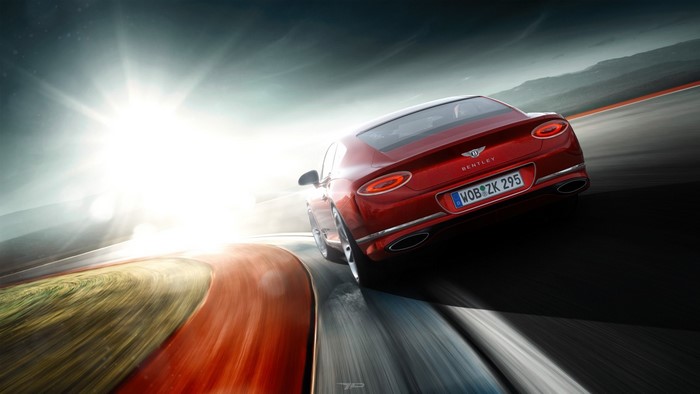Red Bentley Continental GT on a Racetrack