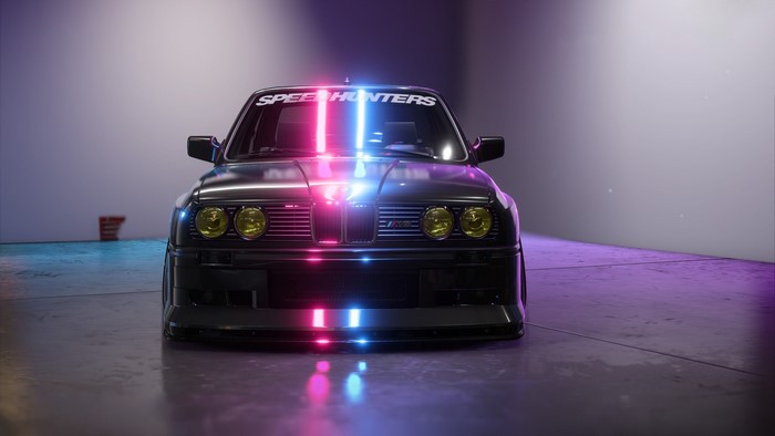 Black BMW M3 E30 with neon lights