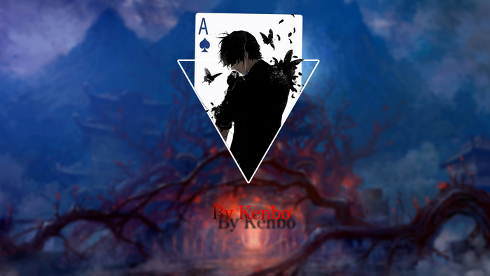 Anime boy with ace card and butterflies