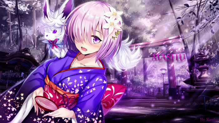 Mash Kyrielight and Fou from Fate/Grand Order in Kimono