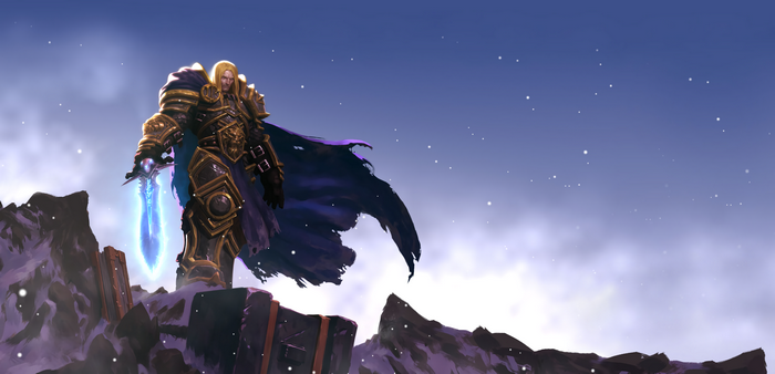 Arthas Menethil from Warcraft III holding Frostmourne