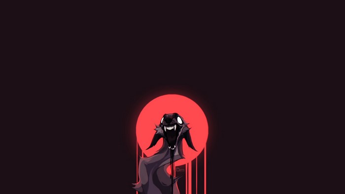 Horror creature with red moon and blood