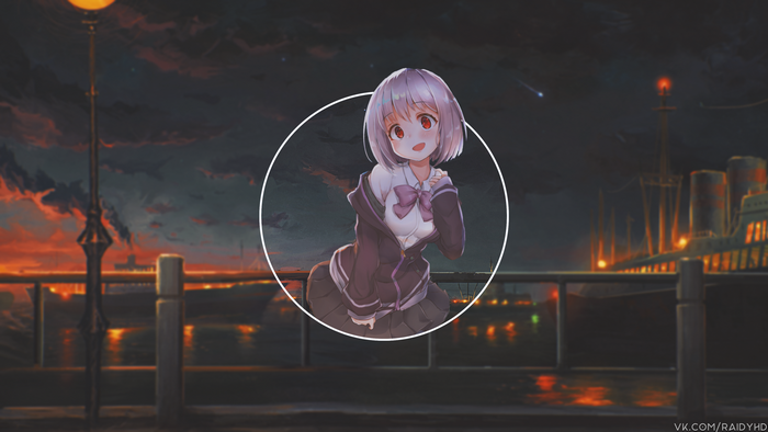 Anime girl in a circle at night