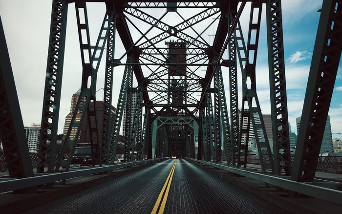 Bridge with Buildings and Cars