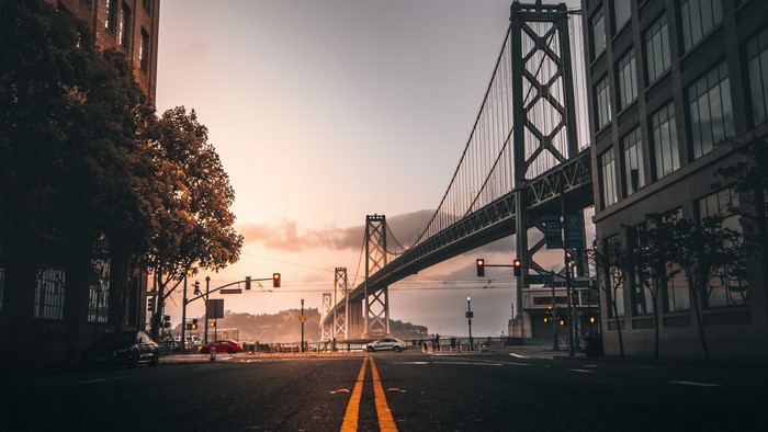 Bay Bridge at sunset in San Francisco