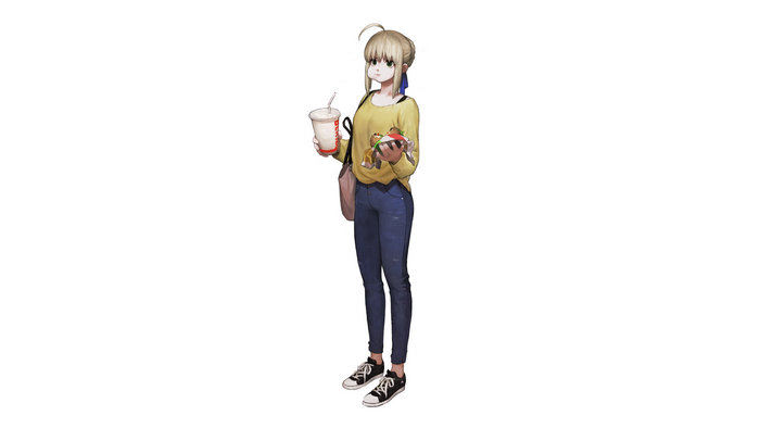 Mysterious Heroine X from Fate/Grand Order holding fast food