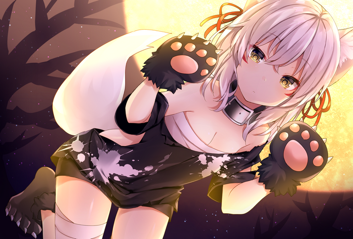 Wolf girl with white hair and yellow eyes