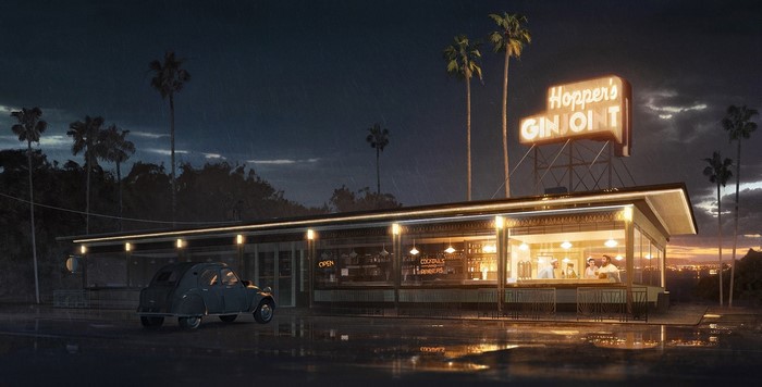 Hopper's Gin Joint at night