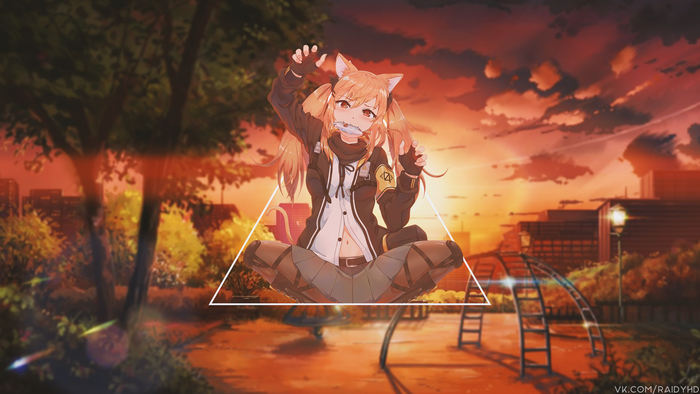 Anime girl with cat ears eating a donut