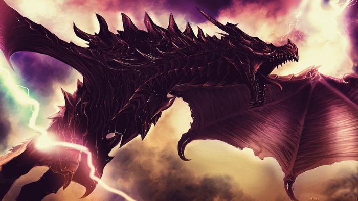 Alduin the World-Eater dragon with lightning