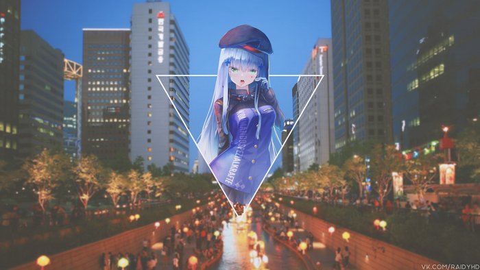 Anime girl from Girls Frontline in city at night