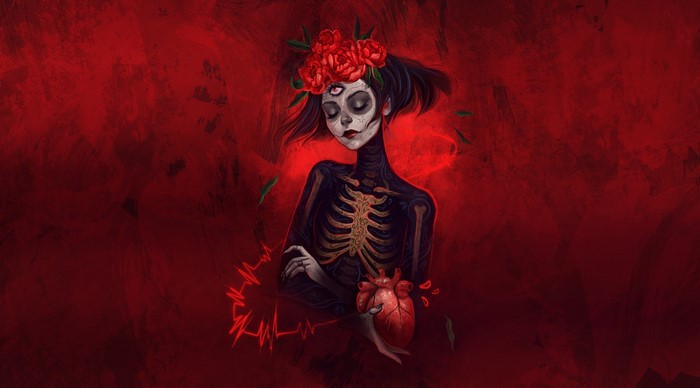 Fantasy girl with skeleton body and heart