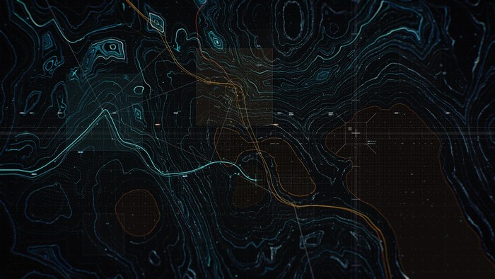 Abstract topographic map with digital lines