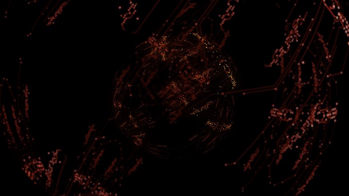 Abstract digital art with red and black particles