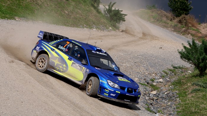 4K Subaru Impreza WRX STi rally car on dirt road