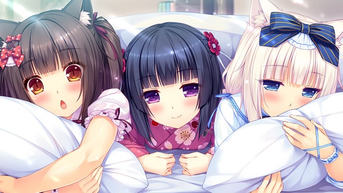 Chocolat and Vanilla from Neko Para in bed