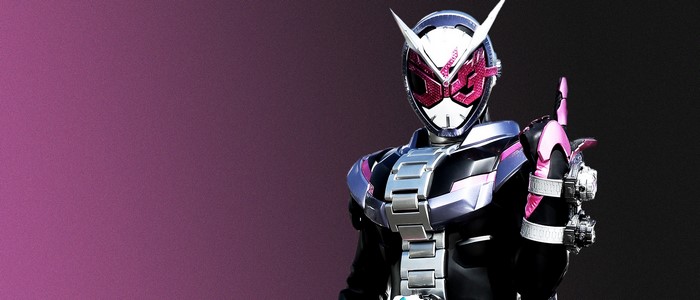 Kamen Rider Zi-O on a pink and black background