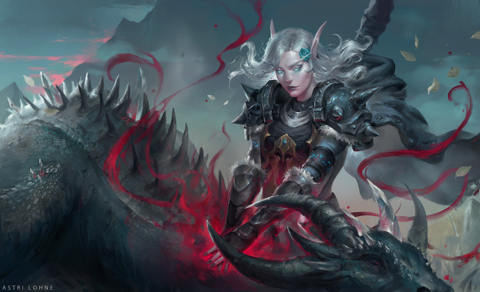 Death Knight Elf from World of Warcraft with Dragon