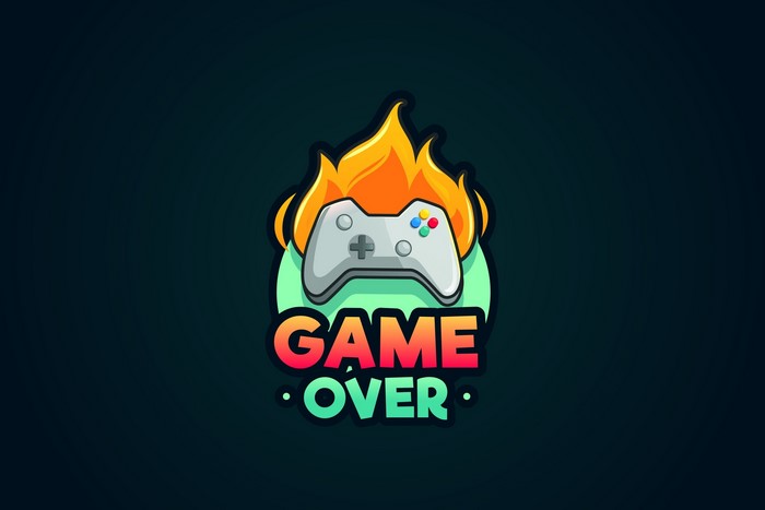 Game Over logo with controller on fire