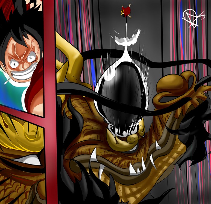 Monkey D. Luffy and Kaido from One Piece