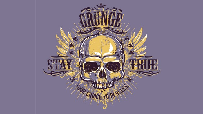 Grunge Skull with Wings and Quote
