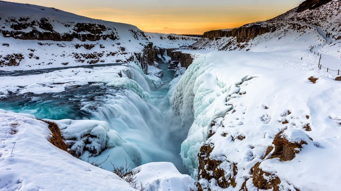 4K Winter Waterfall Landscape with Ice and Snow