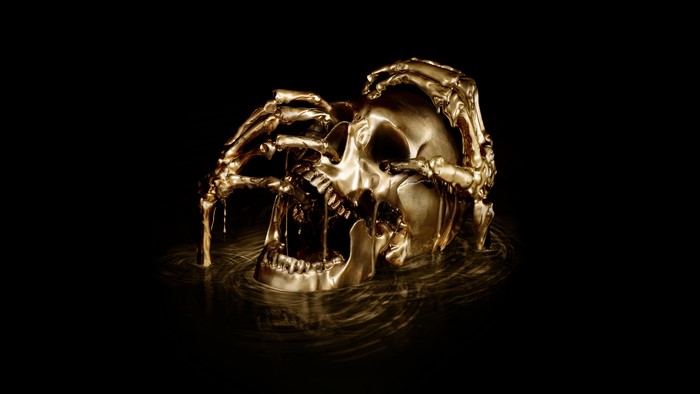 Gold melting skull in water