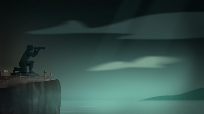 Alex and Nona from Oxenfree on a cliff