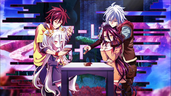 Sora and Shiro from No Game No Life with Shuvi and Riku