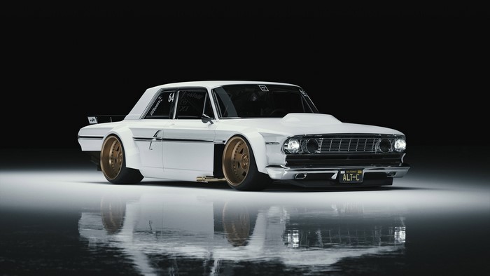 White custom classic car with gold rims