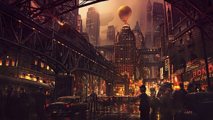 4K Dieselpunk Futuristic Cityscape at Night