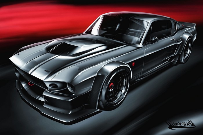 Digital artwork of a custom Ford Mustang Eleanor