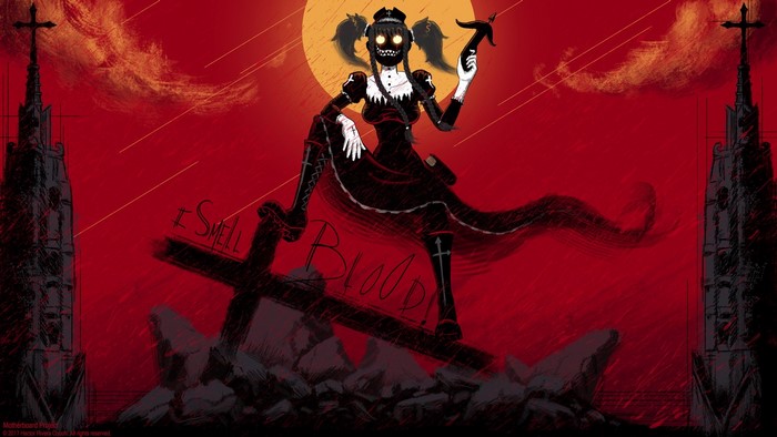 Anime girl with glowing eyes holding a weapon