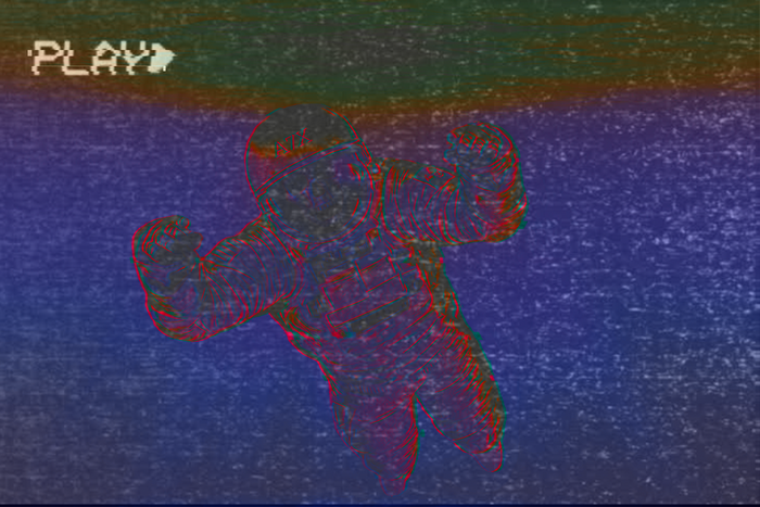 Astronaut in space with VHS glitch effect
