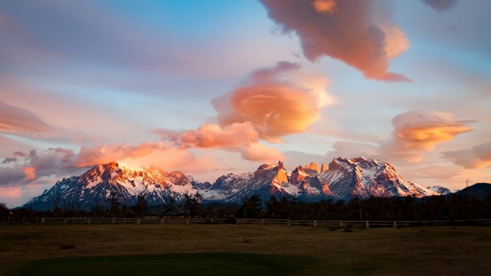 4K mountains with colorful clouds at sunset