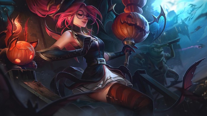 Janna from League of Legends with pumpkins