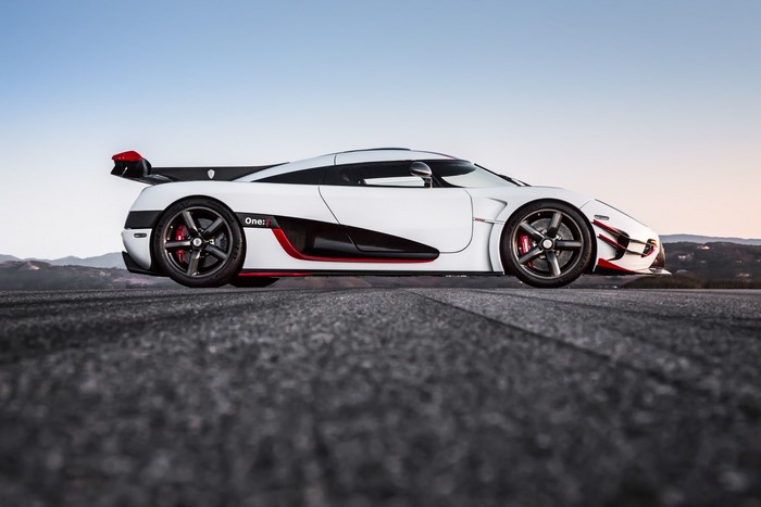 White Koenigsegg Agera One:1 supercar on asphalt