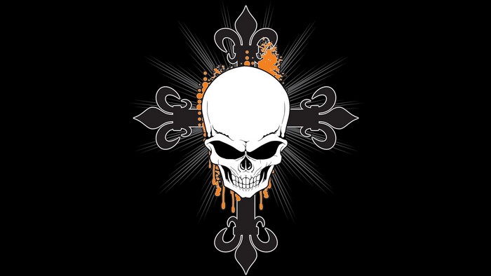 Skull with Fleur-de-lis cross on black background