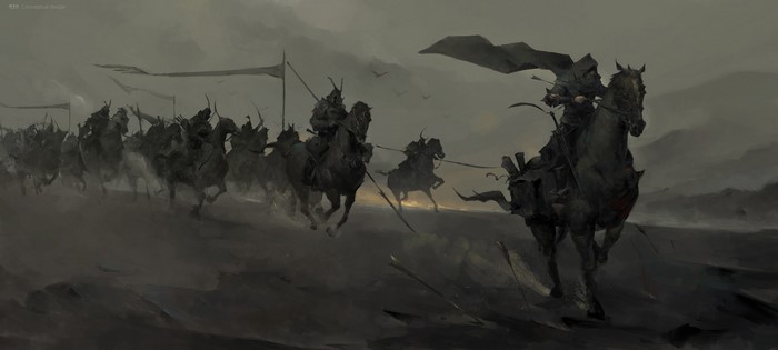 Digital concept art of a cavalry charge