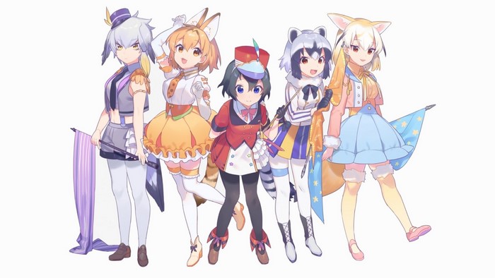 Anime girls from Kemono Friends in circus outfits