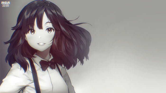 Anime girl with dark hair and bow tie