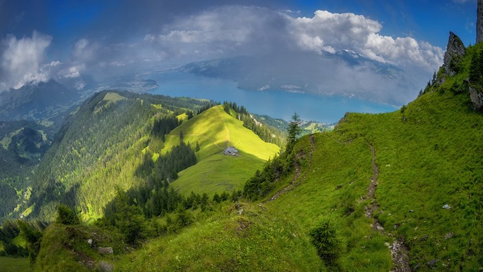 4K landscape of mountains and a lake